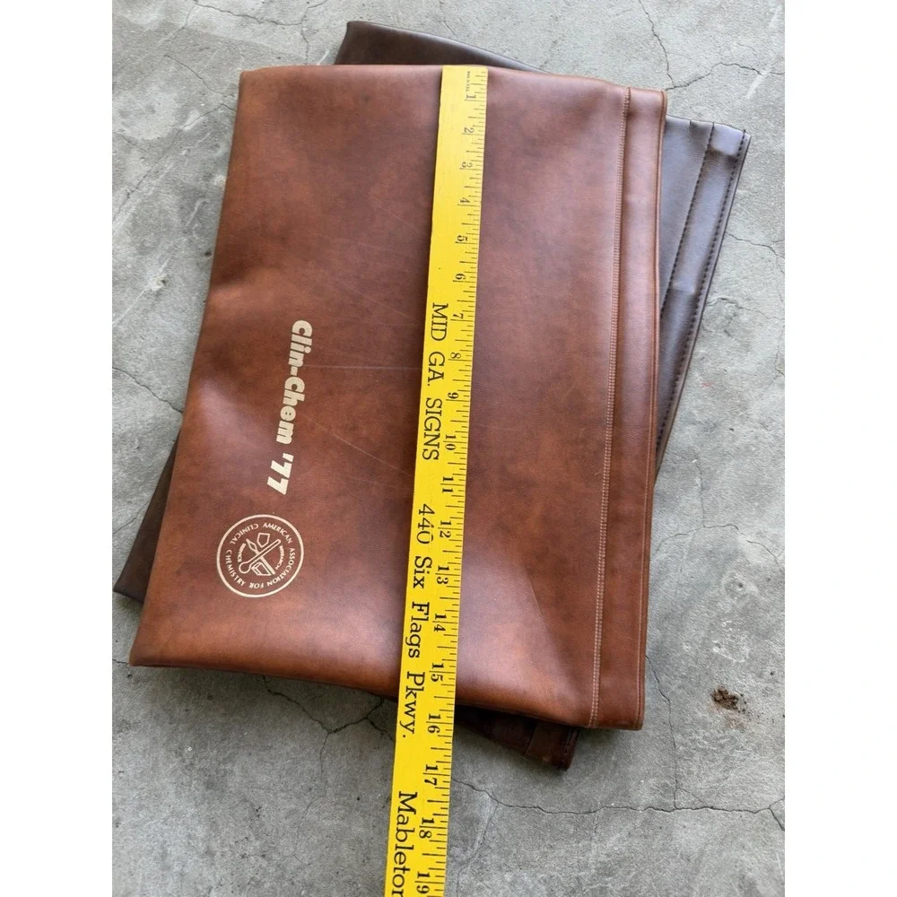 Clin-Chem Brown Portfolio Clutch 15x12 Document faux leather  Zippered Pouch vtg